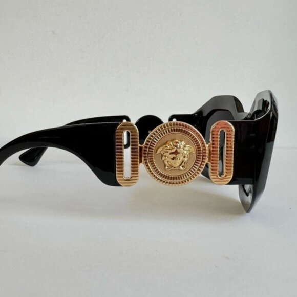 New Versace Women’s Sunglasses 56mm Black with Gold Logo Unique